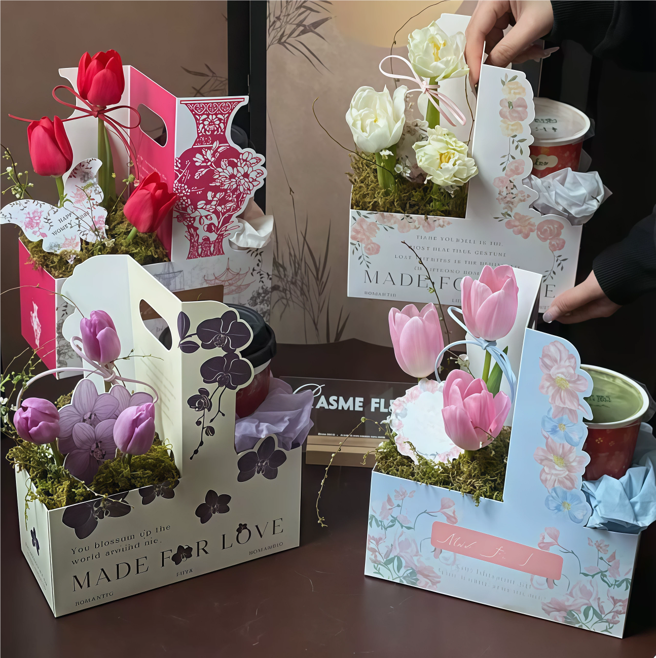 Coffee Tea Gift Basket - Handheld Coffee Flower Box Tea Milk