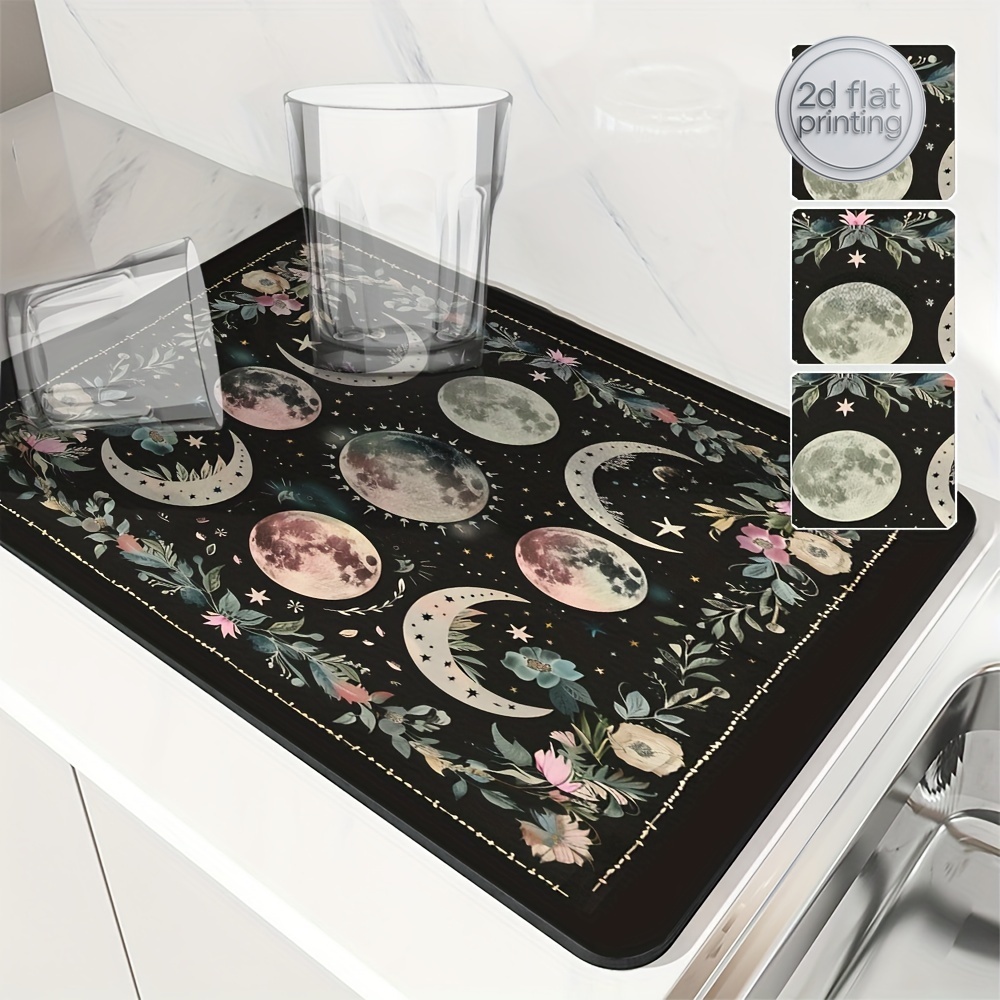 Coffee Tea For Garden - 1pc Moonlit Garden Floral Absorbent Mat