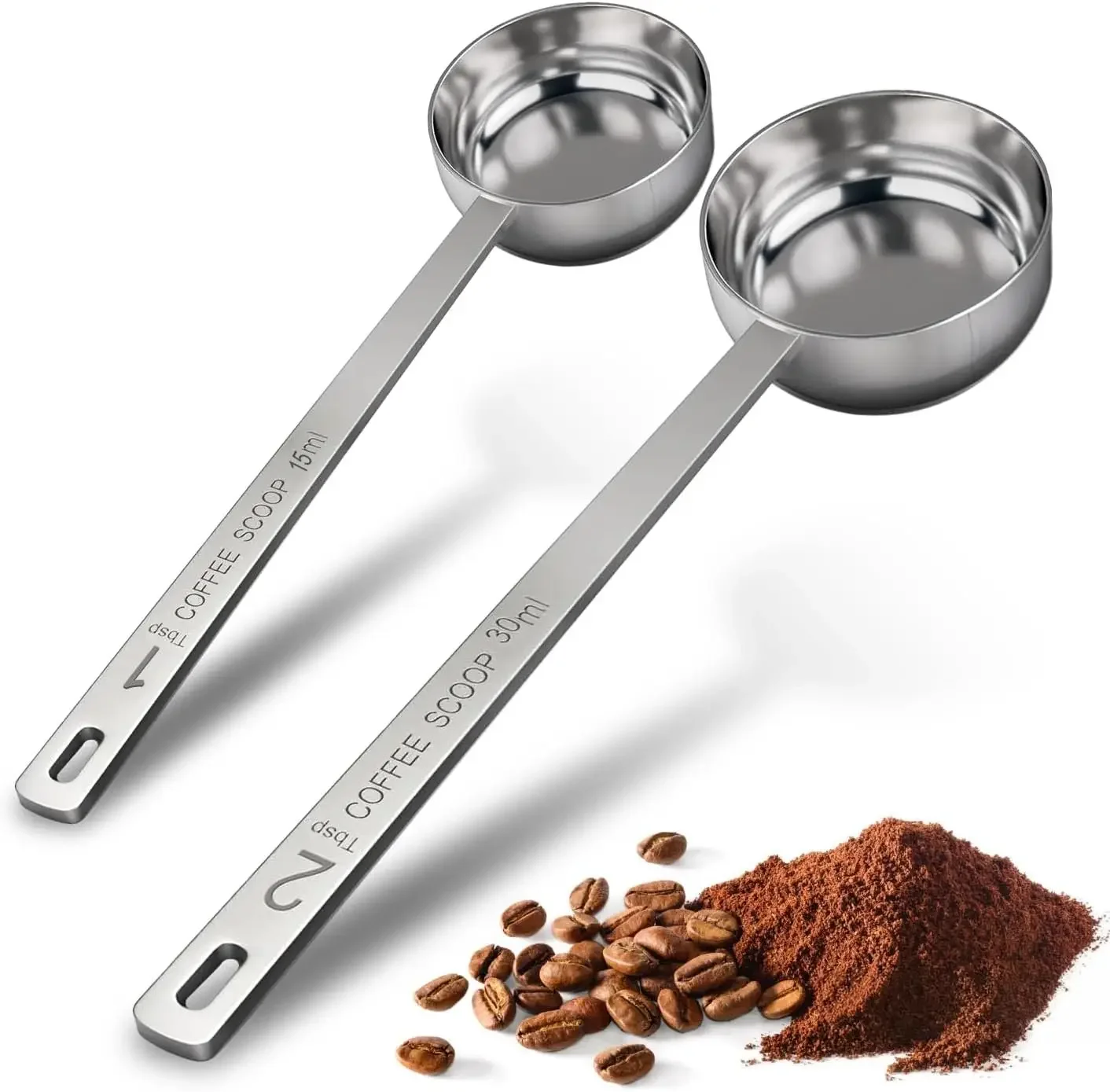 Coffee Tea Images - 2-Piece Stainless Steel Coffee Scoop Set