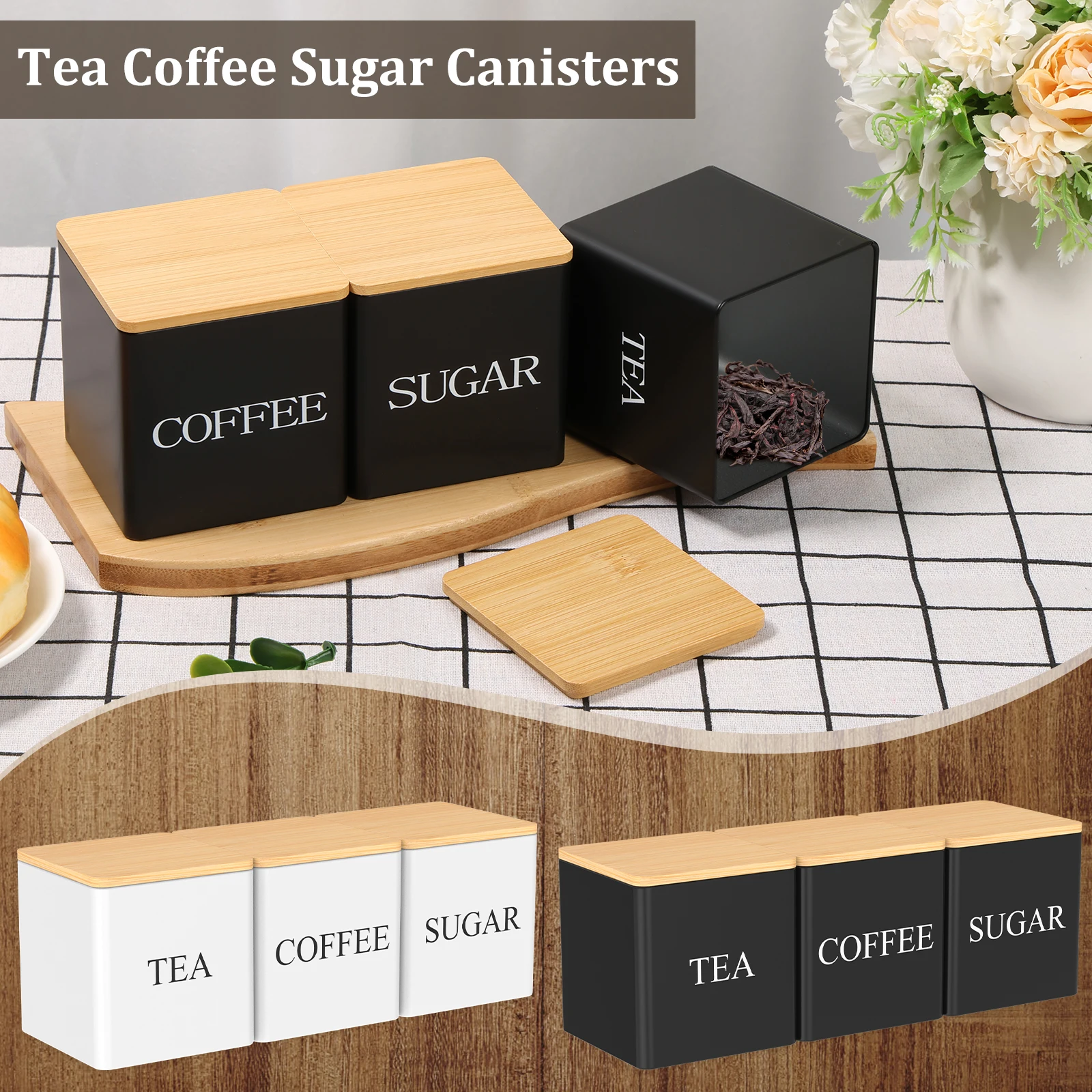 Coffee Tea Sugar Canister Set - 3Pcs Set 500ml Tea Sugar Coffee