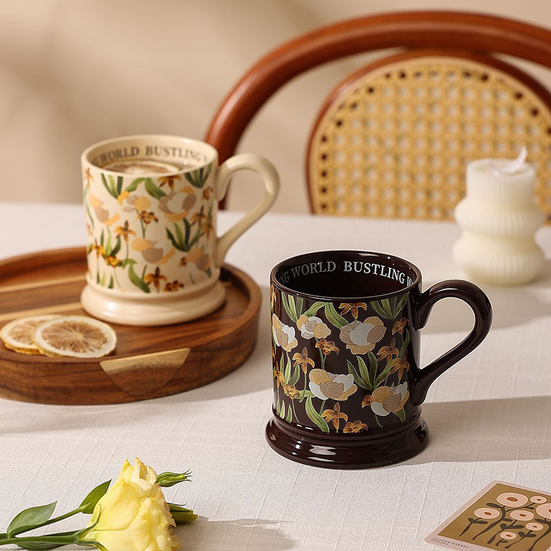 Good Coffee Tea - Vintage Floral Ceramic Coffee Mug Retro
