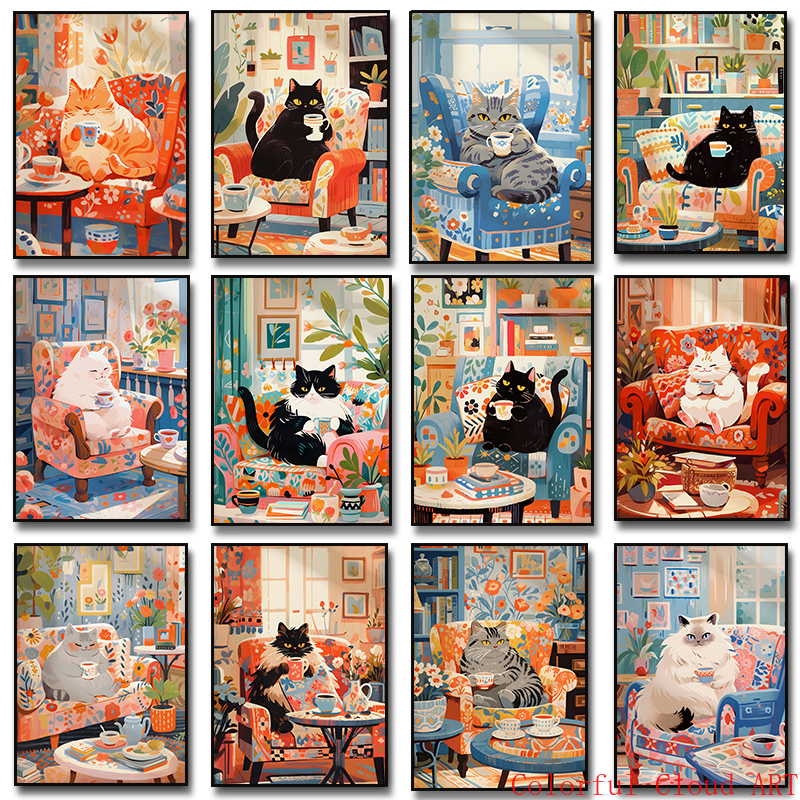 Coffee Tea Poster - Funny Animal Cute Black Cat White