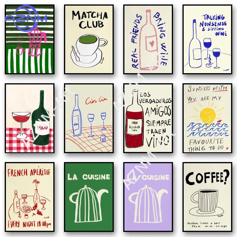 Coffee Tea Poster - (1pc frameless)Minimalist Color Picture Food Canvas