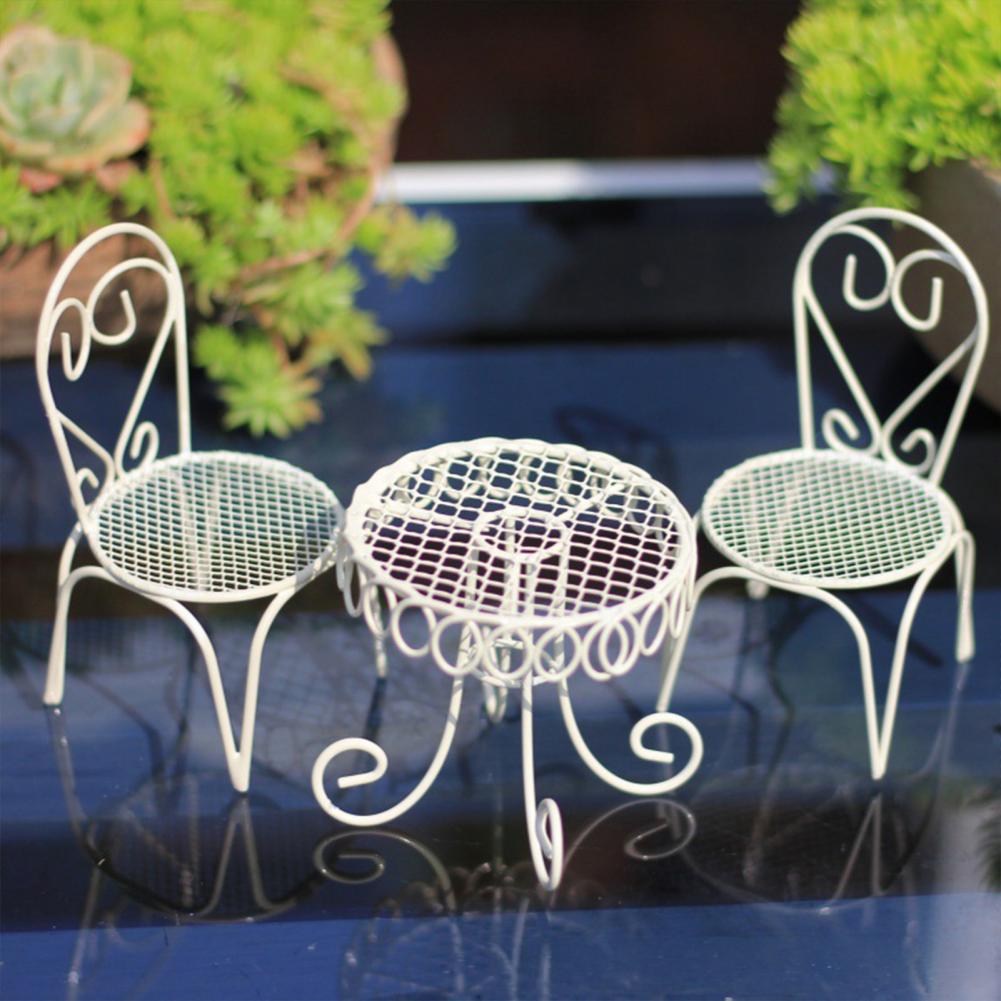 Coffee Tea For Garden - Dollhouse Miniature Bistro Table/Chairs/Beach Metal 1:12