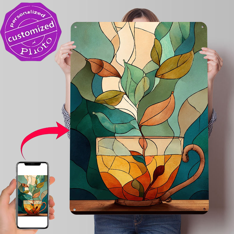 Stained Glass Tea Cup With Lea - Coffee Tea Poster บทวิจารณ์และราคา
