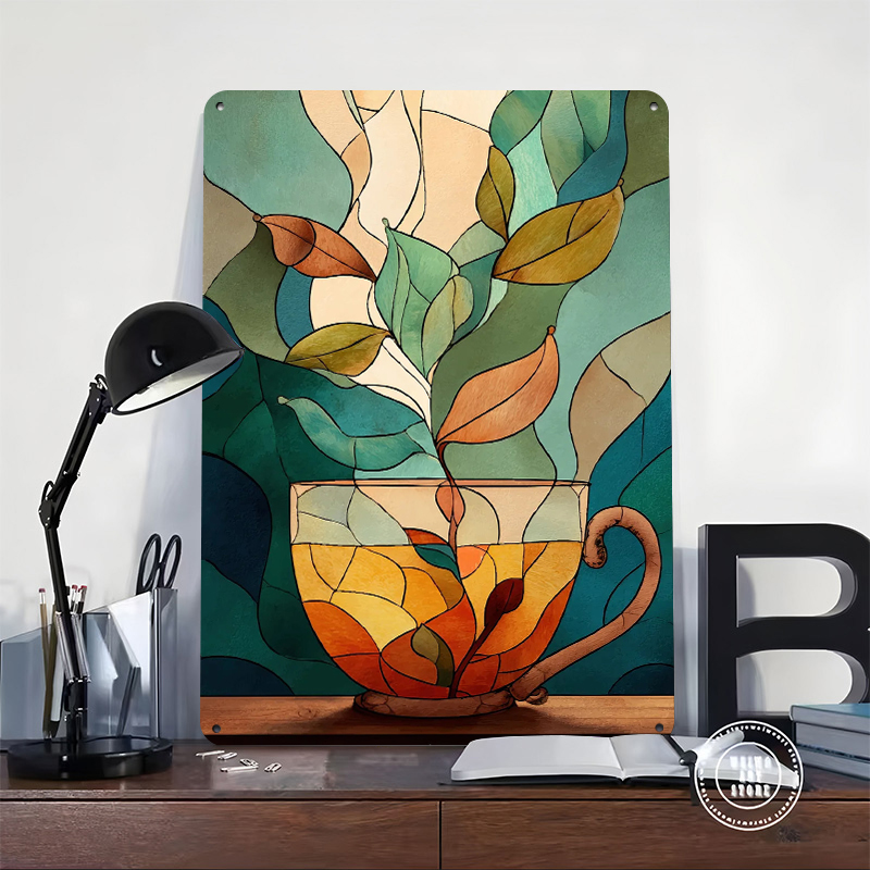 Stained Glass Tea Cup With Lea - Coffee Tea Poster บทวิจารณ์และราคา