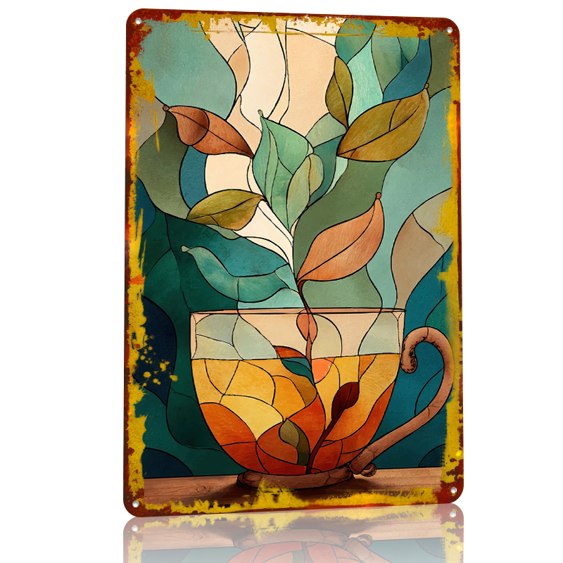 Stained Glass Tea Cup With Lea - Coffee Tea Poster บทวิจารณ์และราคา