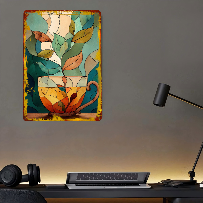 Stained Glass Tea Cup With Lea - Coffee Tea Poster บทวิจารณ์และราคา
