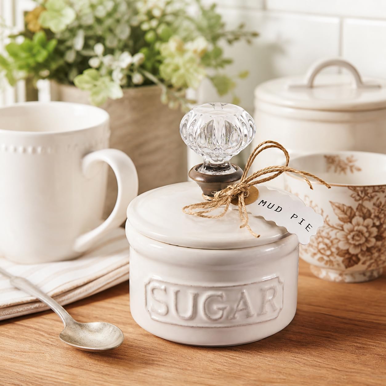 Ceramic Sugar Bowl with Glass  - Coffee Tea Images บทวิจารณ์และราคา