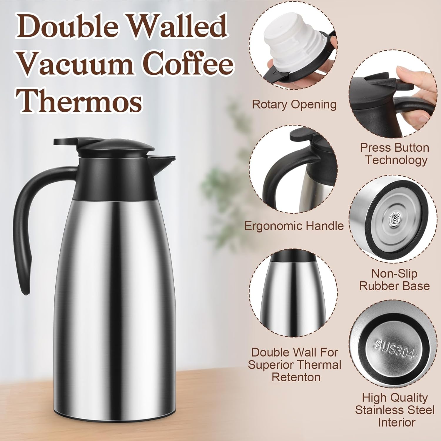 2 Pcs 68oz Stainless Steel Cof - Coffee Tea Images บทวิจารณ์และราคา