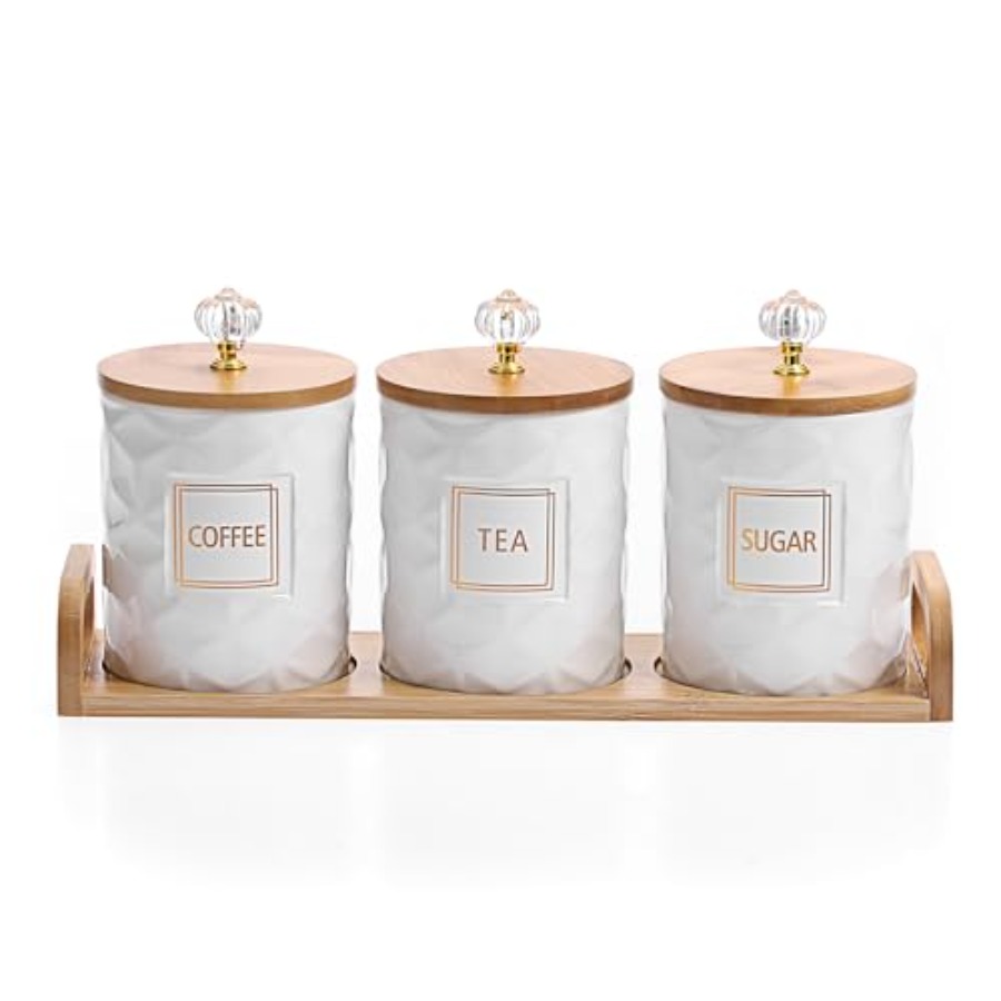 Set of 3 Ceramic Canisters Set - Coffee Tea Sugar Canister Set บทวิจารณ์และราคา