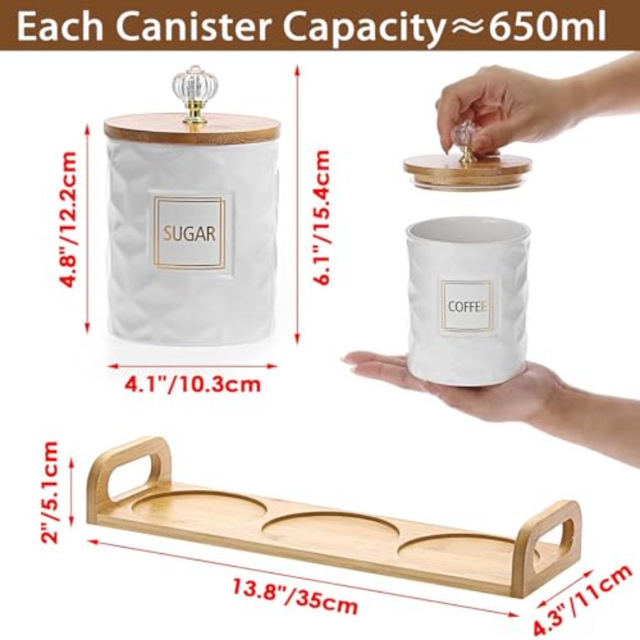 Set of 3 Ceramic Canisters Set - Coffee Tea Sugar Canister Set บทวิจารณ์และราคา