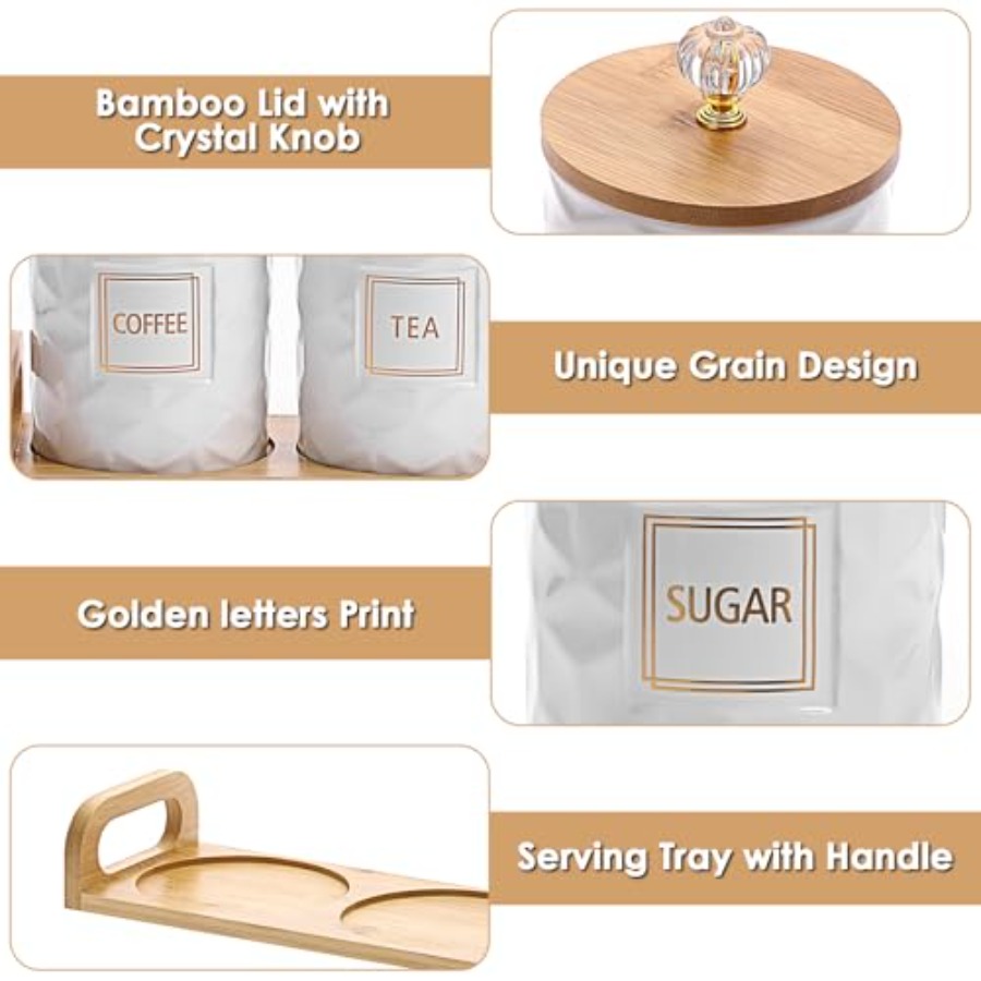 Set of 3 Ceramic Canisters Set - Coffee Tea Sugar Canister Set บทวิจารณ์และราคา