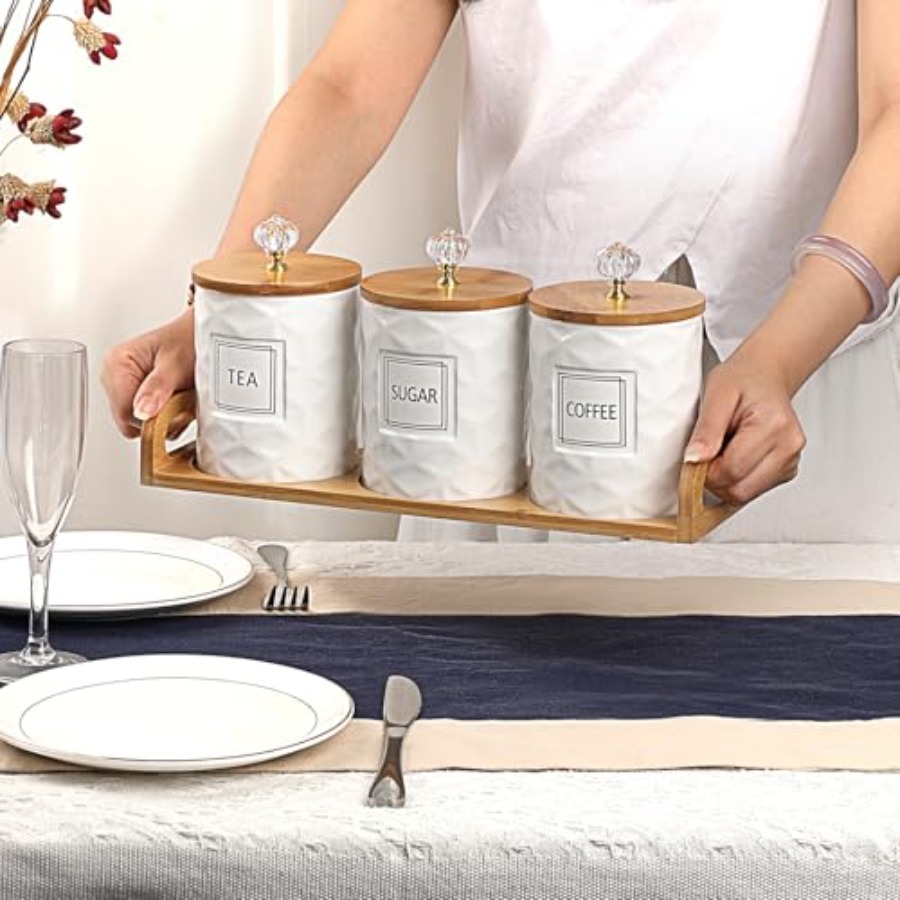 Set of 3 Ceramic Canisters Set - Coffee Tea Sugar Canister Set บทวิจารณ์และราคา