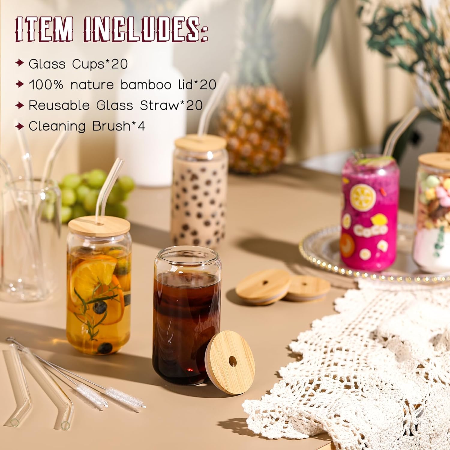 20 Pack Glass Cups with Lids a - Coffee Tea Images บทวิจารณ์และราคา