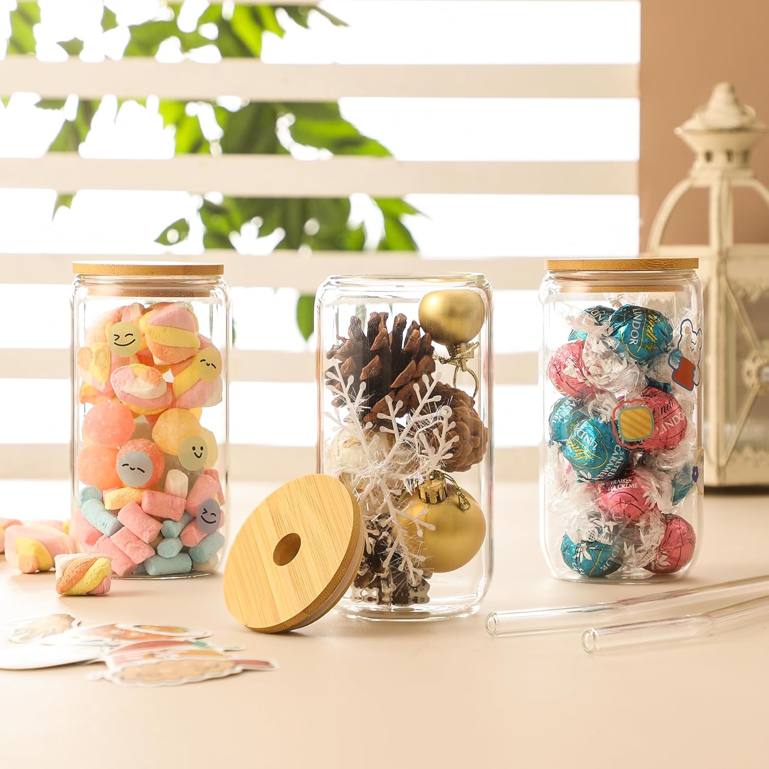 20 Pack Glass Cups with Lids a - Coffee Tea Images บทวิจารณ์และราคา
