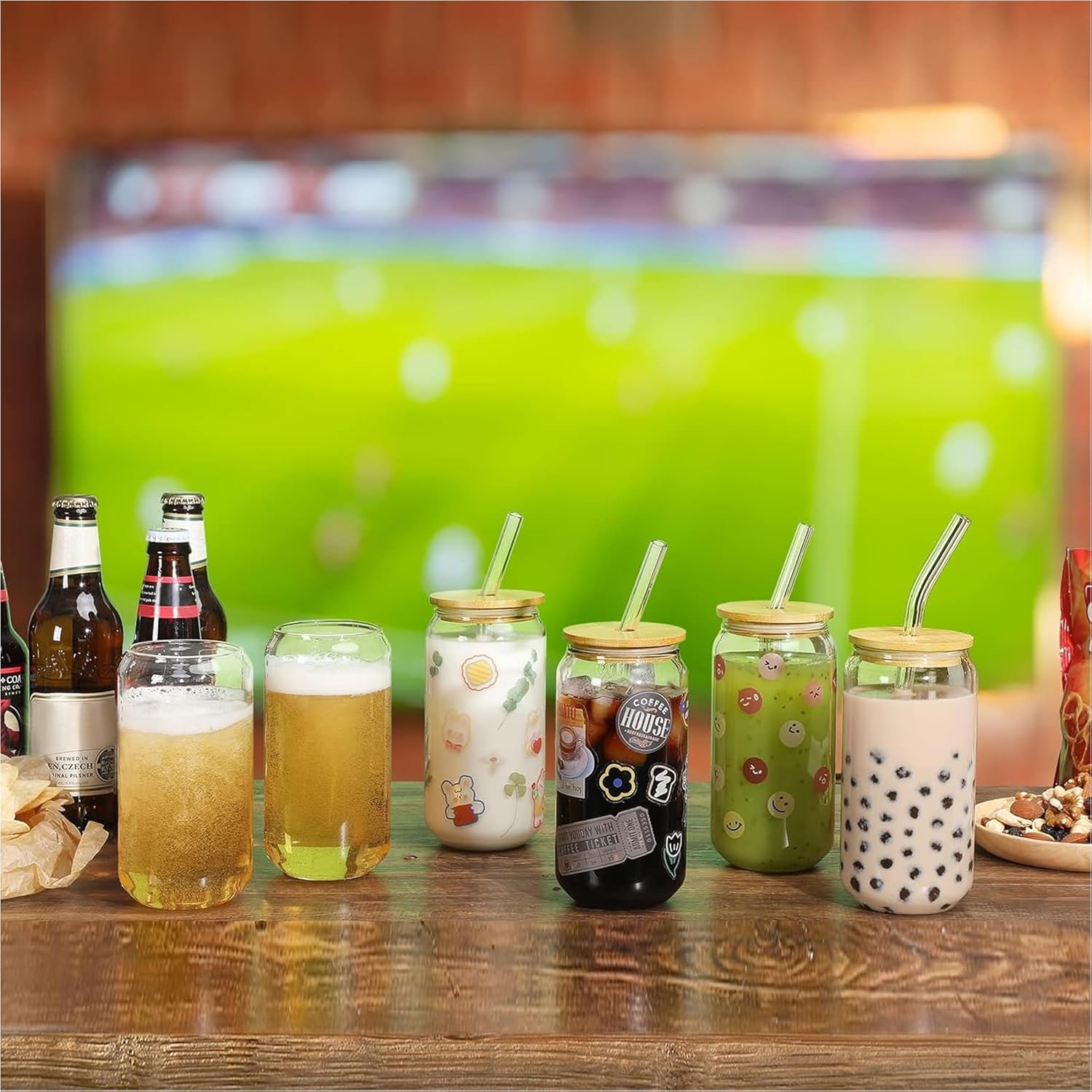 20 Pack Glass Cups with Lids a - Coffee Tea Images บทวิจารณ์และราคา