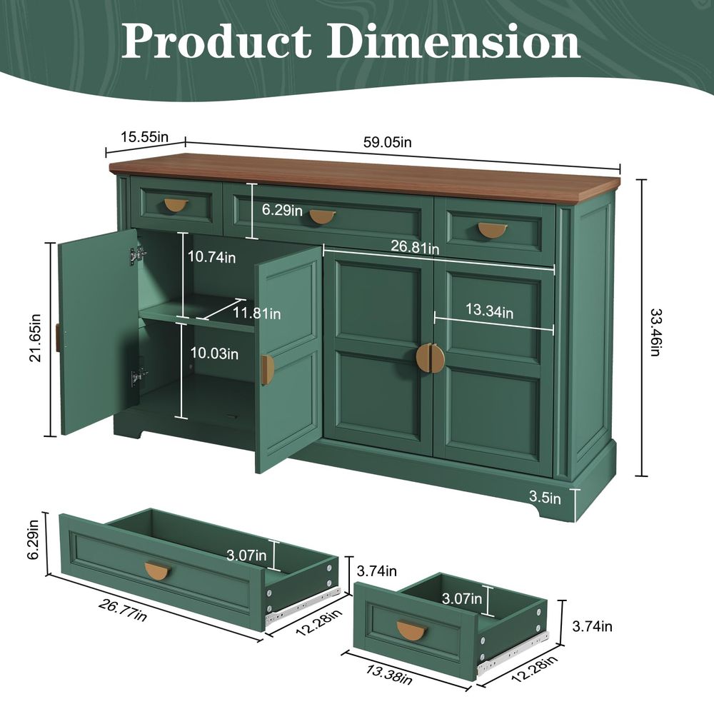 60 Large Buffet Sideboard Cabi - Coffee & Tea Difabis บทวิจารณ์และราคา