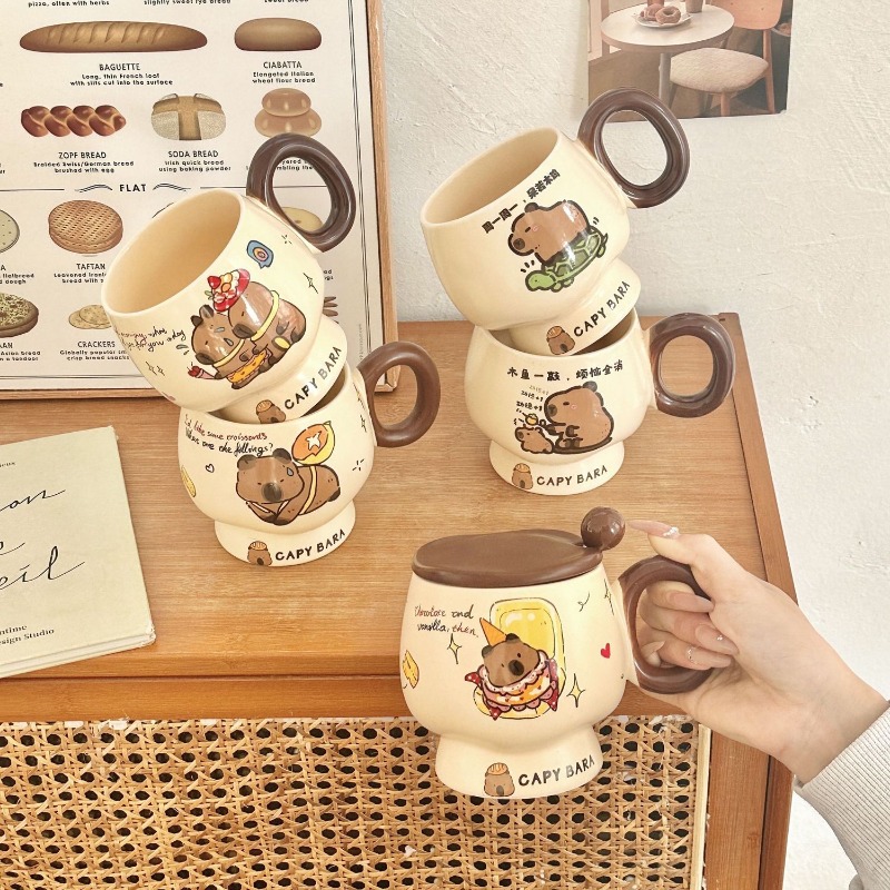 Cute Capybara Ceramic Mug with - Good Coffee Tea บทวิจารณ์และราคา