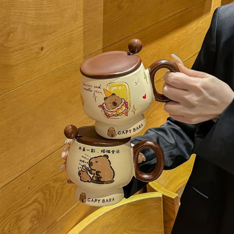 Cute Capybara Ceramic Mug with - Good Coffee Tea บทวิจารณ์และราคา
