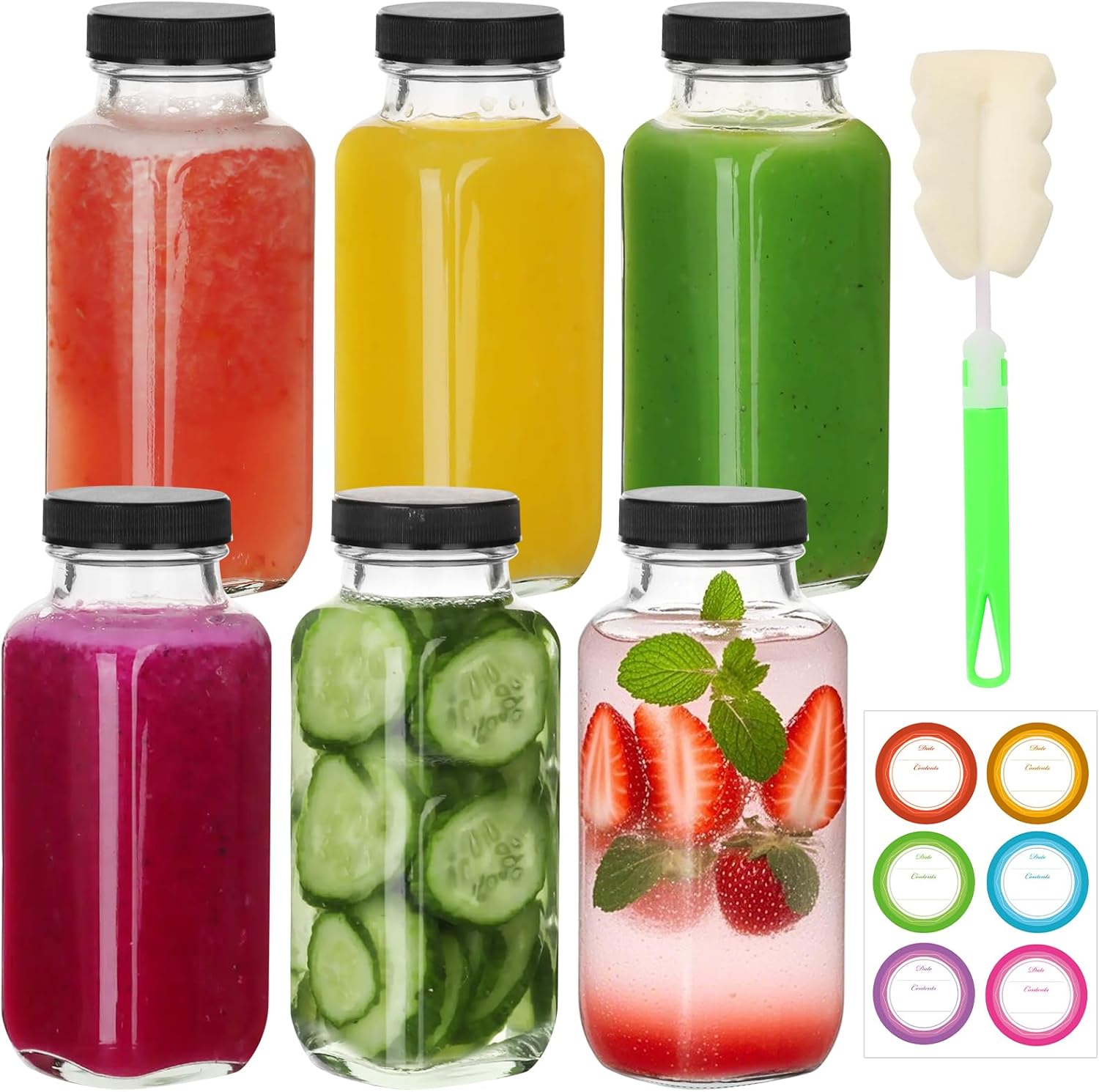 6-Pack 8oz Glass Juice Bottles - Coffee Tea Images บทวิจารณ์และราคา