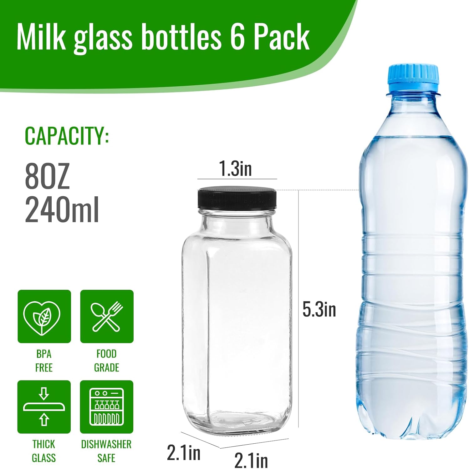 6-Pack 8oz Glass Juice Bottles - Coffee Tea Images บทวิจารณ์และราคา