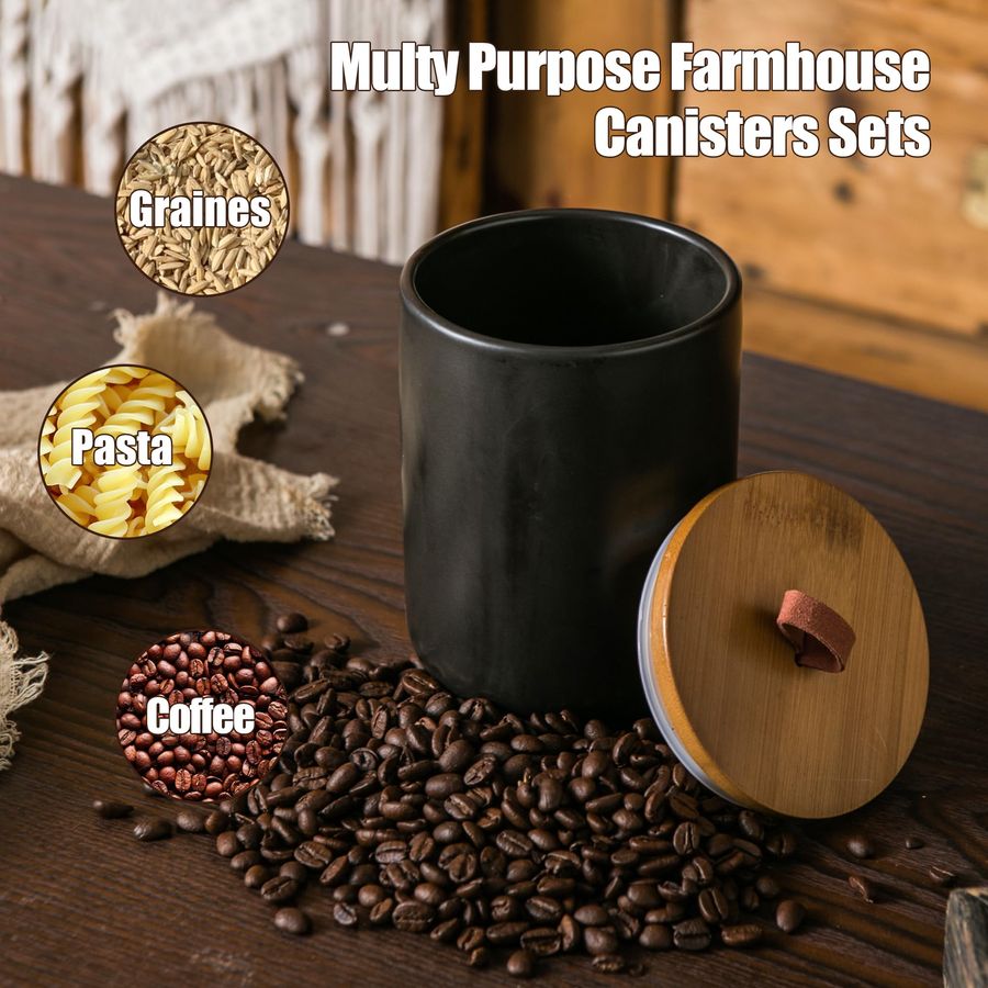 Black Ceramic Canister Set wit - Coffee Tea Sugar Canister Set บทวิจารณ์และราคา
