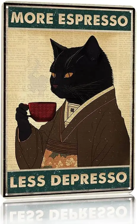 Vintage Black Cat Coffee Poste - Coffee Tea Poster บทวิจารณ์และราคา